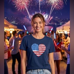 Life Is Good Navy Heart Flag Tee